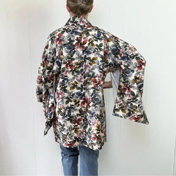 VTG Kimono Haori Traditional Japanese Jacket Silk Pattern Colorful Leaf Print OS - Picture 6 of 16